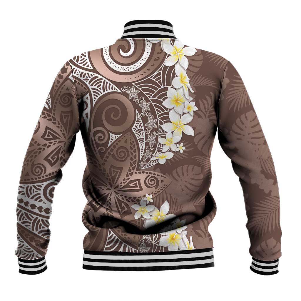 Mocha Mousse Polynesian Tribal Frangipani Tropical Vibe Baseball Jacket