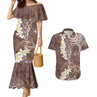 Mocha Mousse Polynesian Tribal Frangipani Tropical Vibe Couples Matching Mermaid Dress and Hawaiian Shirt LT14 Mocha Mousse - Polynesian Pride