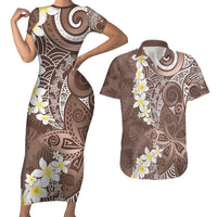 Mocha Mousse Polynesian Tribal Frangipani Tropical Vibe Couples Matching Short Sleeve Bodycon Dress and Hawaiian Shirt LT14 Mocha Mousse - Polynesian Pride