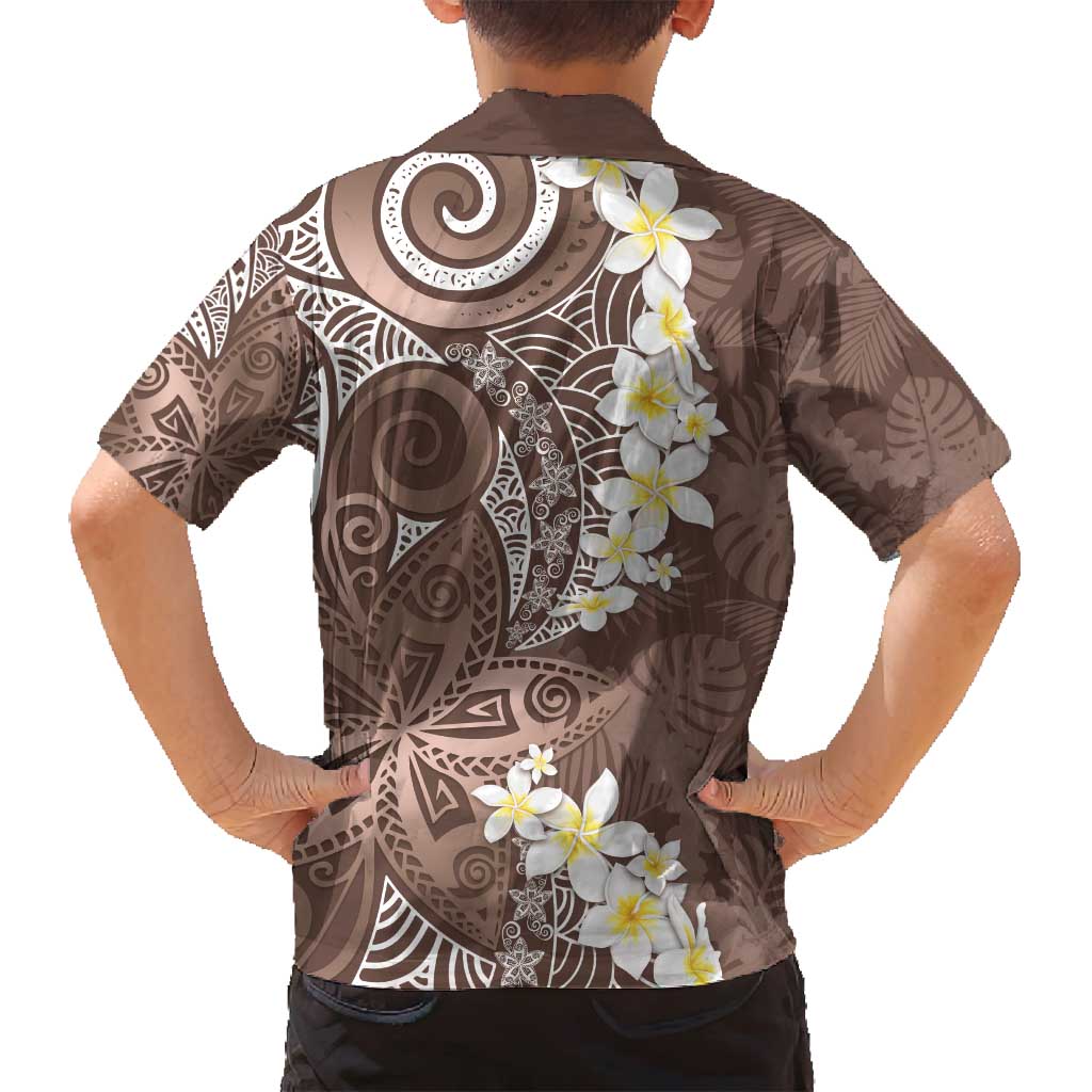 Mocha Mousse Polynesian Tribal Frangipani Tropical Vibe Family Matching Long Sleeve Bodycon Dress and Hawaiian Shirt LT14 - Polynesian Pride