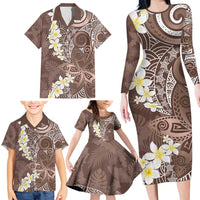 Mocha Mousse Polynesian Tribal Frangipani Tropical Vibe Family Matching Long Sleeve Bodycon Dress and Hawaiian Shirt LT14 - Polynesian Pride