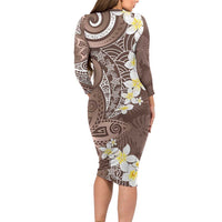 Mocha Mousse Polynesian Tribal Frangipani Tropical Vibe Family Matching Long Sleeve Bodycon Dress and Hawaiian Shirt LT14 - Polynesian Pride