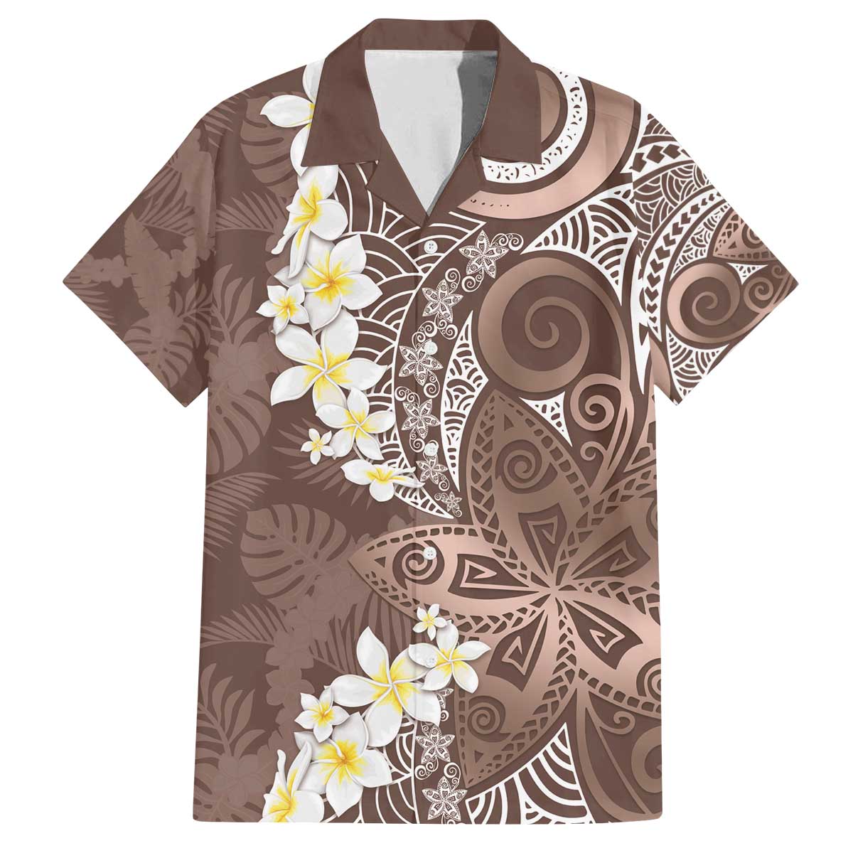 Mocha Mousse Polynesian Tribal Frangipani Tropical Vibe Family Matching Off The Shoulder Long Sleeve Dress and Hawaiian Shirt LT14 Dad's Shirt - Short Sleeve Mocha Mousse - Polynesian Pride