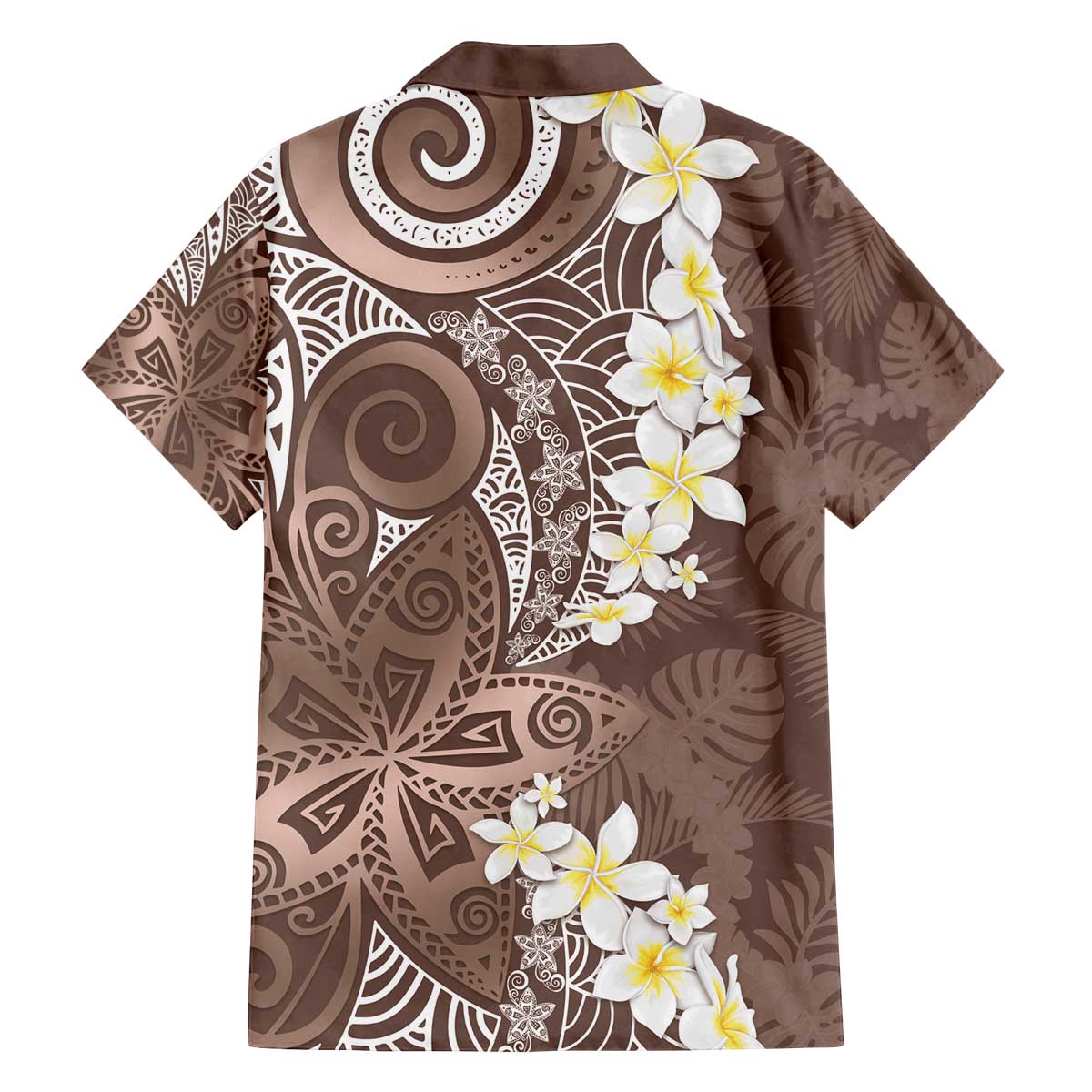Mocha Mousse Polynesian Tribal Frangipani Tropical Vibe Family Matching Off The Shoulder Long Sleeve Dress and Hawaiian Shirt LT14 - Polynesian Pride