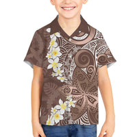 Mocha Mousse Polynesian Tribal Frangipani Tropical Vibe Family Matching Off The Shoulder Long Sleeve Dress and Hawaiian Shirt LT14 Son's Shirt Mocha Mousse - Polynesian Pride