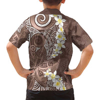 Mocha Mousse Polynesian Tribal Frangipani Tropical Vibe Family Matching Off Shoulder Maxi Dress and Hawaiian Shirt LT14 - Polynesian Pride