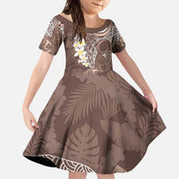 Mocha Mousse Polynesian Tribal Frangipani Tropical Vibe Family Matching Off Shoulder Maxi Dress and Hawaiian Shirt LT14 Daughter's Dress Mocha Mousse - Polynesian Pride