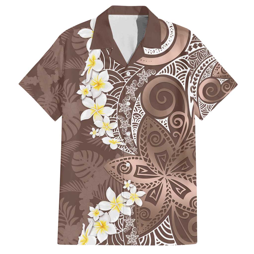 Mocha Mousse Polynesian Tribal Frangipani Tropical Vibe Family Matching Off Shoulder Maxi Dress and Hawaiian Shirt LT14 Dad's Shirt - Short Sleeve Mocha Mousse - Polynesian Pride