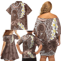 Mocha Mousse Polynesian Tribal Frangipani Tropical Vibe Family Matching Off Shoulder Short Dress and Hawaiian Shirt LT14 - Polynesian Pride