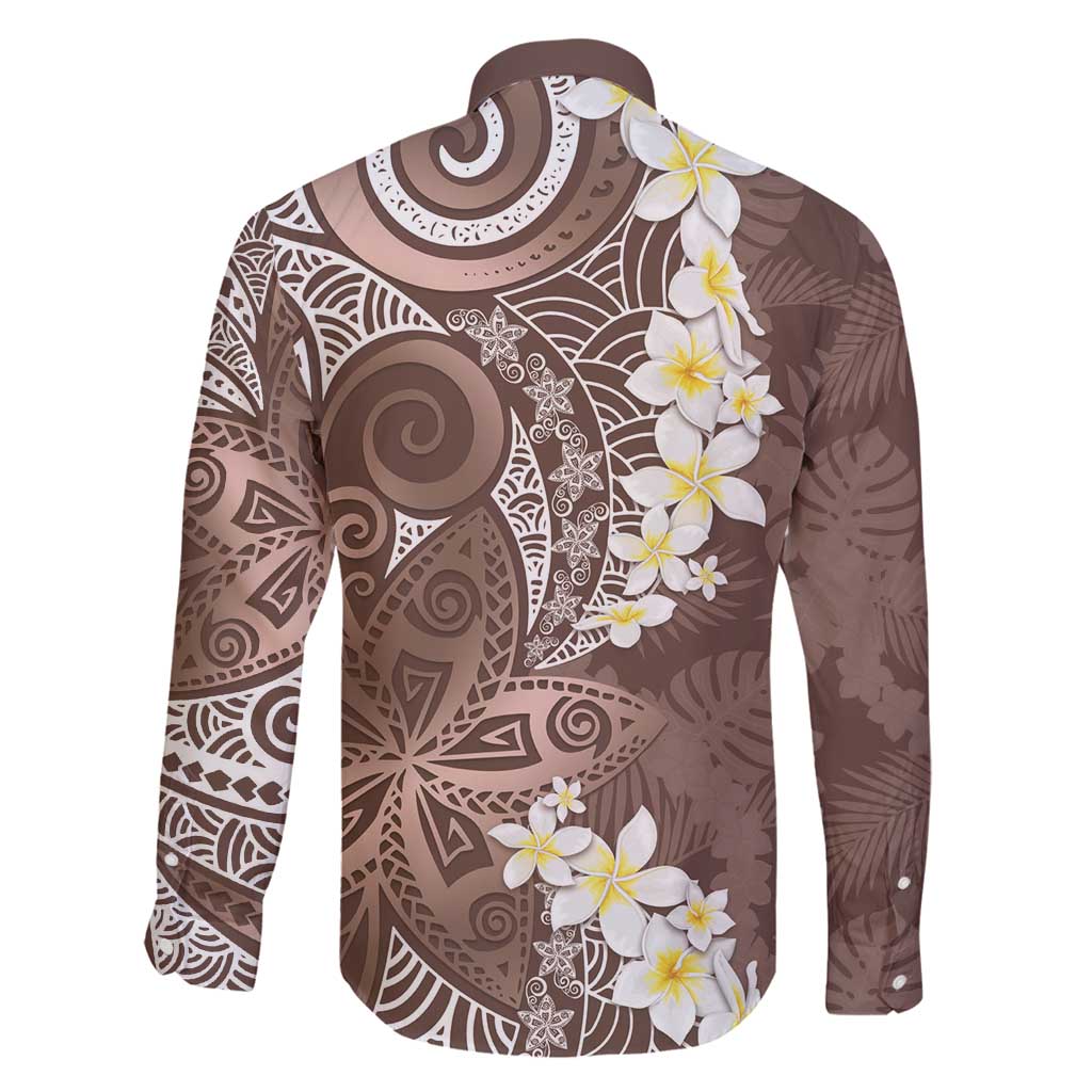 Mocha Mousse Polynesian Tribal Frangipani Tropical Vibe Family Matching Off Shoulder Short Dress and Hawaiian Shirt LT14 - Polynesian Pride