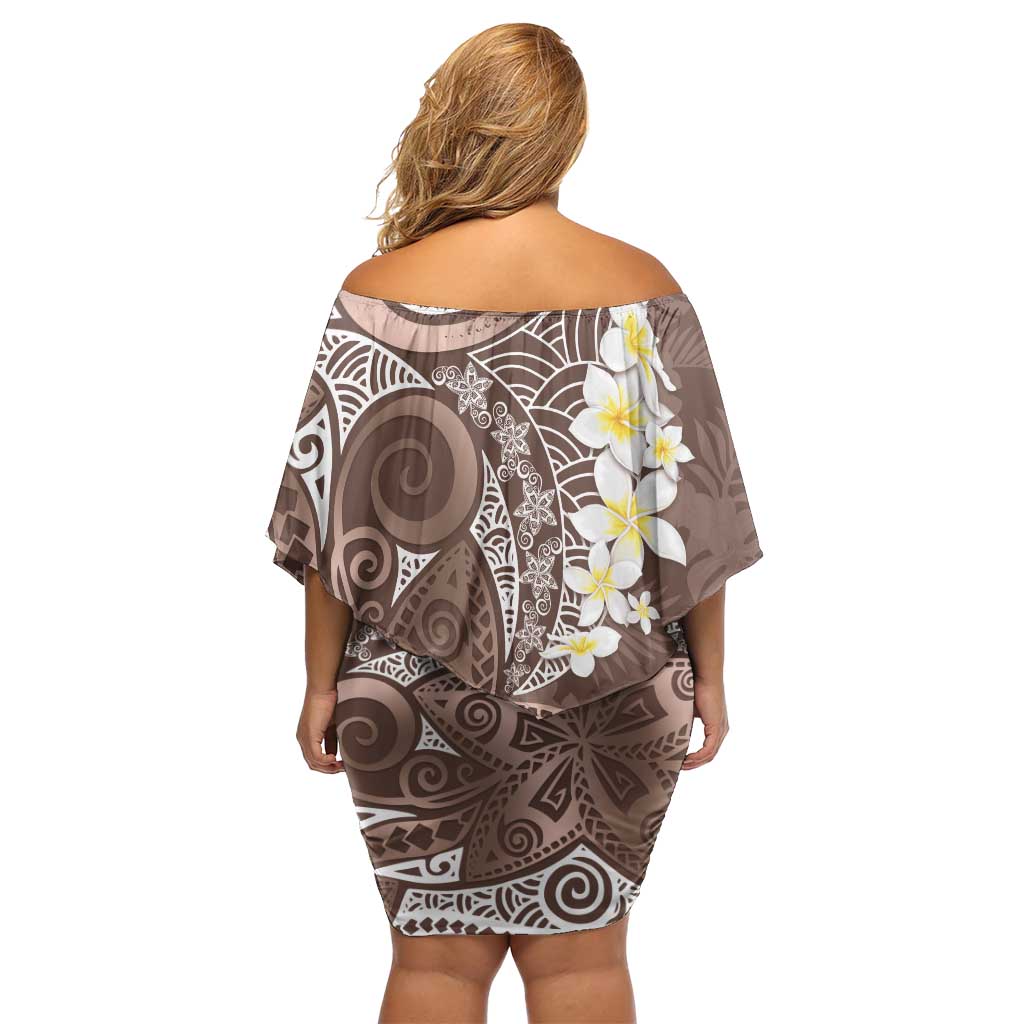 Mocha Mousse Polynesian Tribal Frangipani Tropical Vibe Family Matching Off Shoulder Short Dress and Hawaiian Shirt LT14 - Polynesian Pride