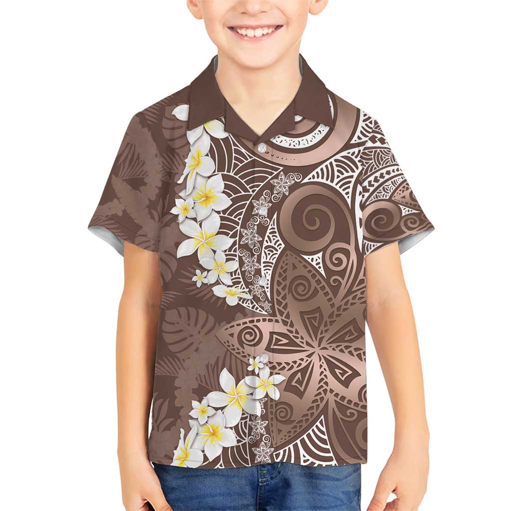 Mocha Mousse Polynesian Tribal Frangipani Tropical Vibe Family Matching Off Shoulder Short Dress and Hawaiian Shirt LT14 Son's Shirt Mocha Mousse - Polynesian Pride