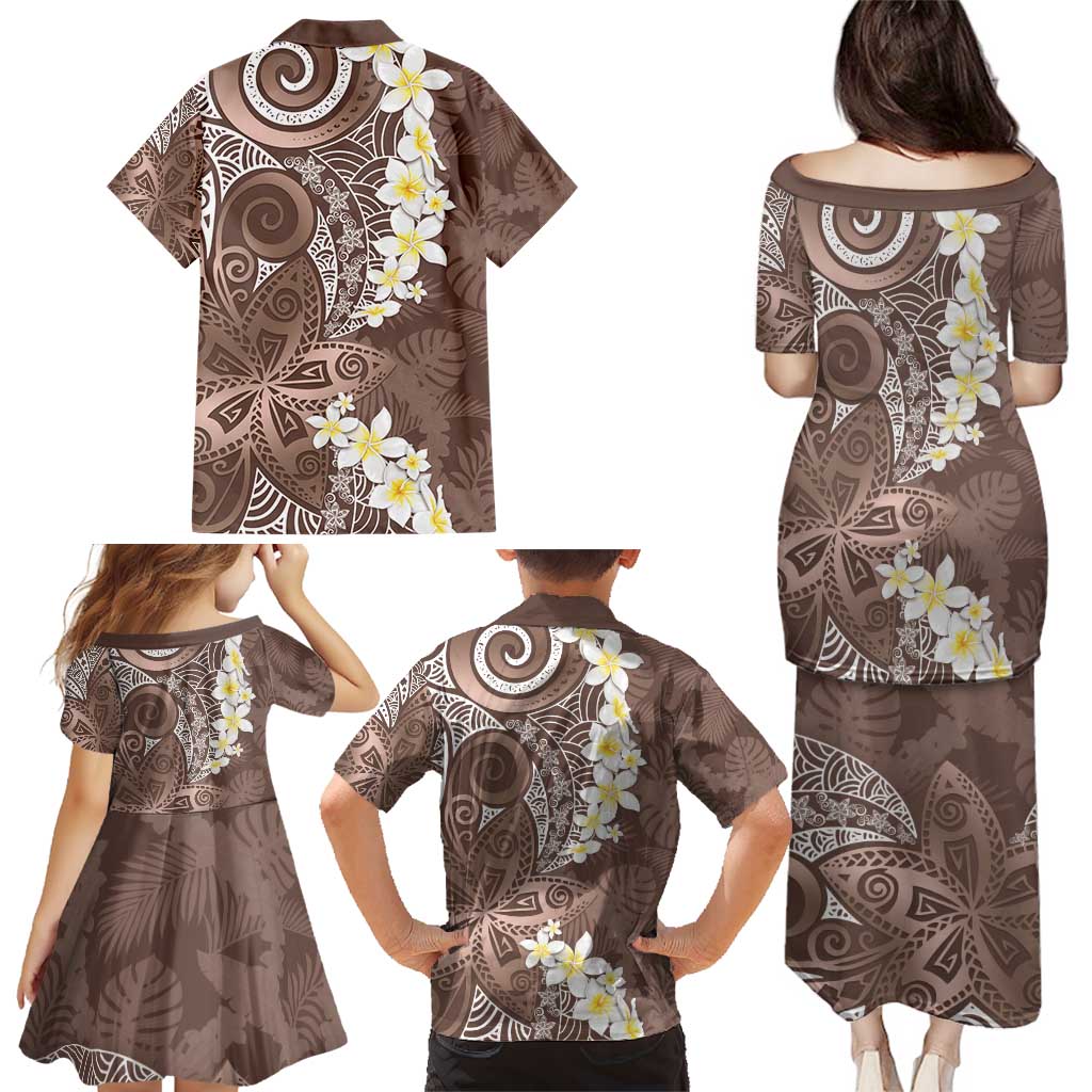 Mocha Mousse Polynesian Tribal Frangipani Tropical Vibe Family Matching Puletasi and Hawaiian Shirt LT14 - Polynesian Pride