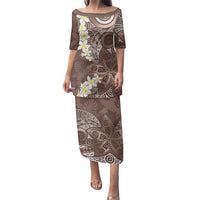 Mocha Mousse Polynesian Tribal Frangipani Tropical Vibe Family Matching Puletasi and Hawaiian Shirt LT14 Mom's Dress Mocha Mousse - Polynesian Pride