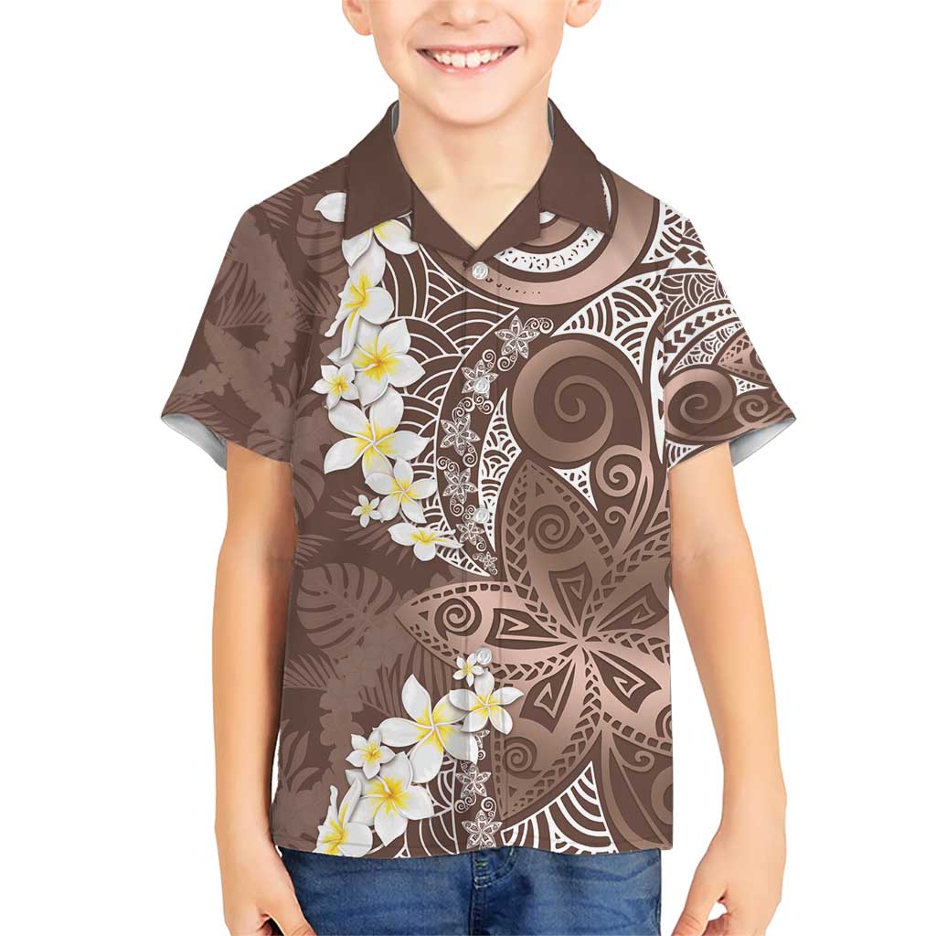 Mocha Mousse Polynesian Tribal Frangipani Tropical Vibe Family Matching Short Sleeve Bodycon Dress and Hawaiian Shirt LT14 Son's Shirt Mocha Mousse - Polynesian Pride