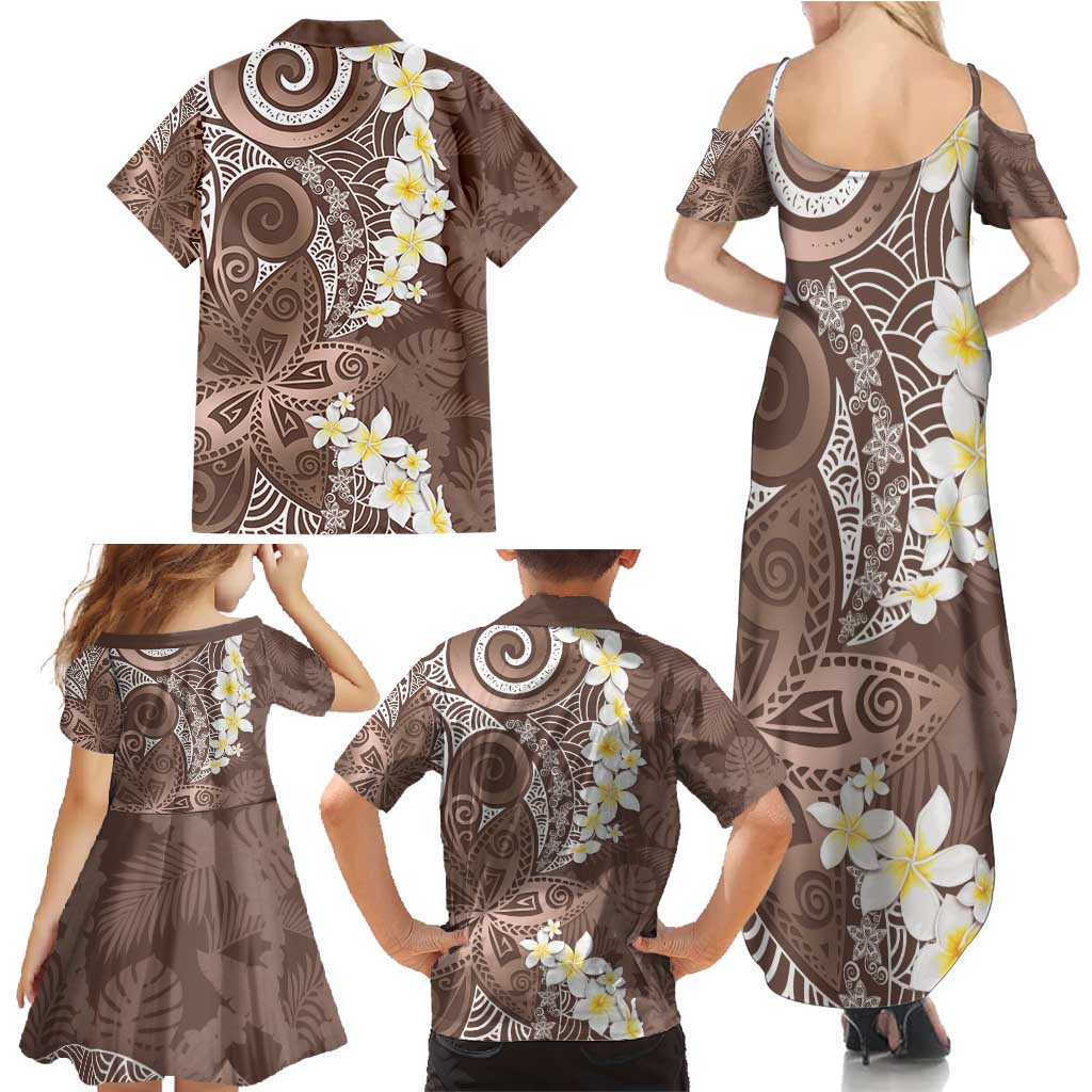Mocha Mousse Polynesian Tribal Frangipani Tropical Vibe Family Matching Summer Maxi Dress and Hawaiian Shirt LT14 - Polynesian Pride