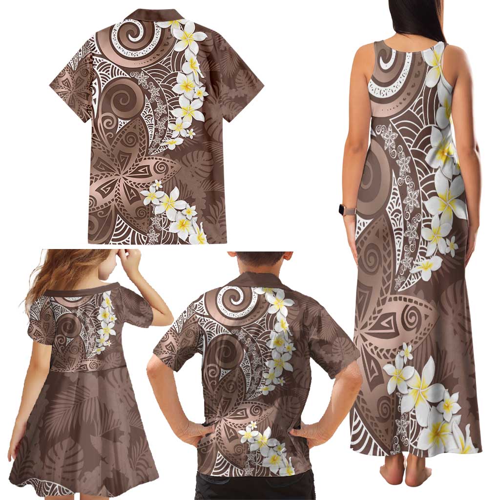 Mocha Mousse Polynesian Tribal Frangipani Tropical Vibe Family Matching Tank Maxi Dress and Hawaiian Shirt LT14 - Polynesian Pride
