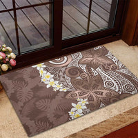 Mocha Mousse Polynesian Tribal Frangipani Tropical Vibe Rubber Doormat