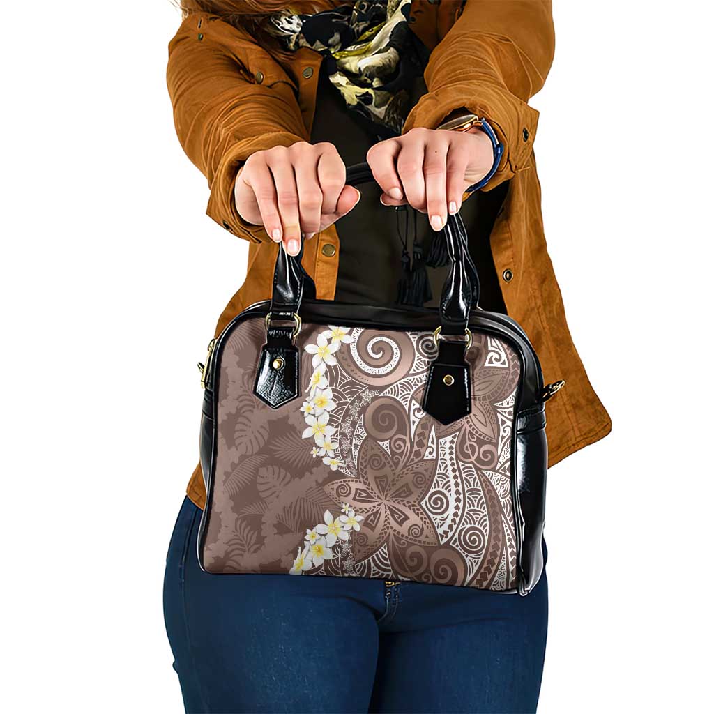 Mocha Mousse Polynesian Tribal Frangipani Tropical Vibe Shoulder Handbag