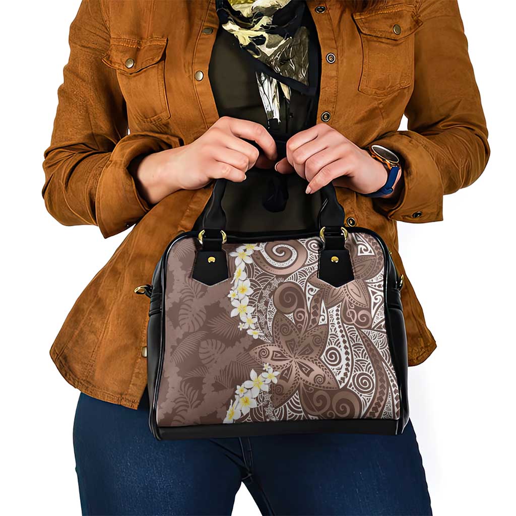 Mocha Mousse Polynesian Tribal Frangipani Tropical Vibe Shoulder Handbag