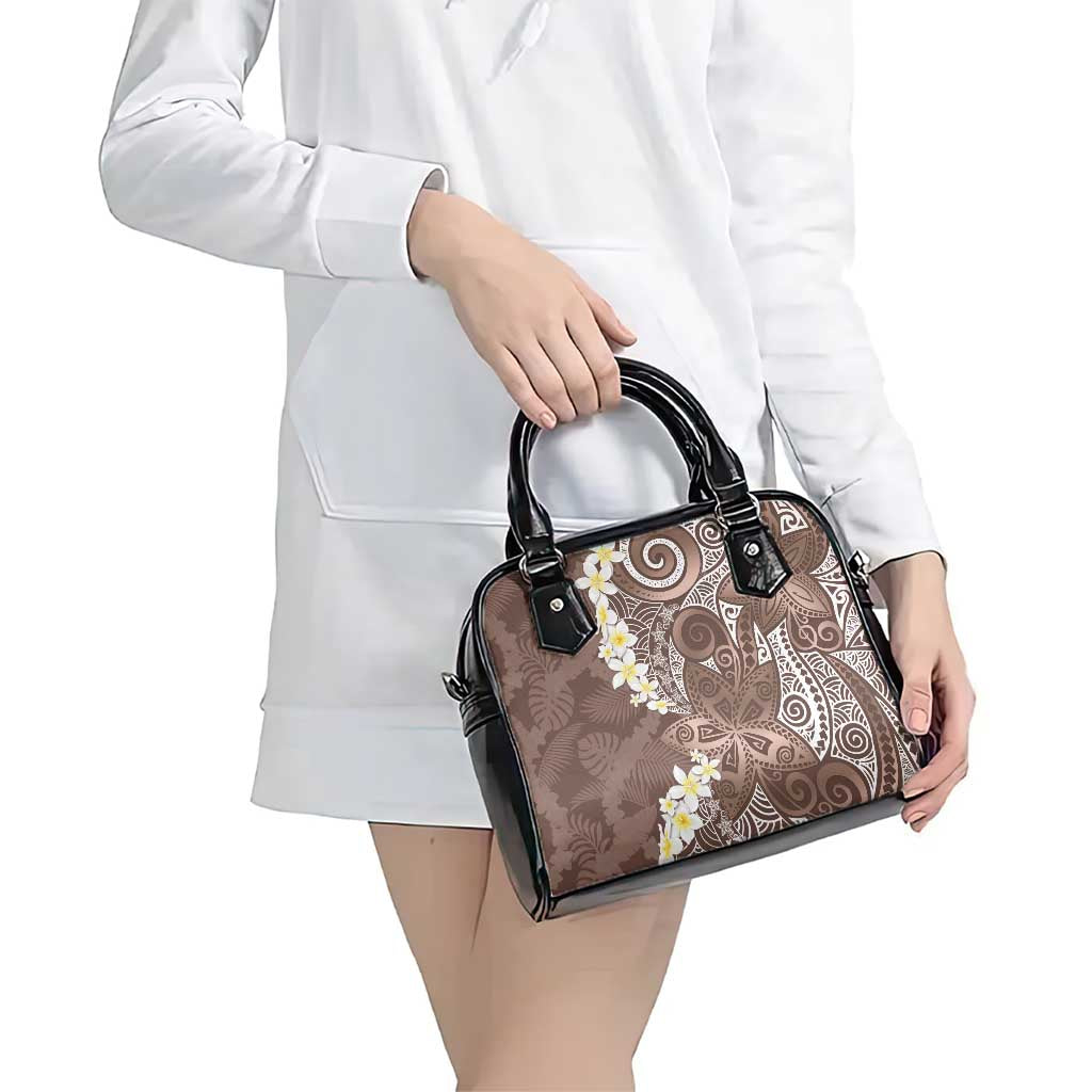 Mocha Mousse Polynesian Tribal Frangipani Tropical Vibe Shoulder Handbag