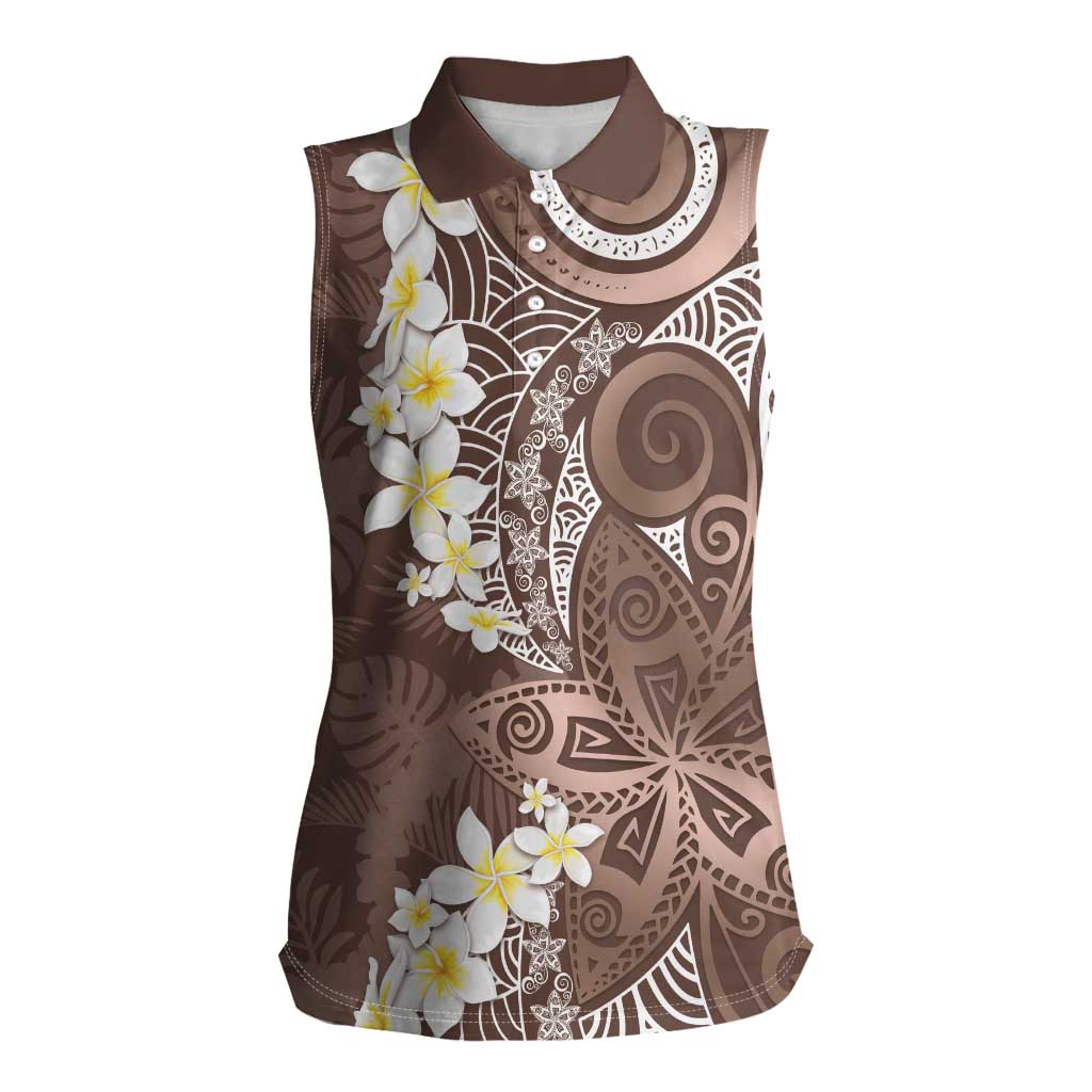 Mocha Mousse Polynesian Tribal Frangipani Tropical Vibe Women Sleeveless Polo Shirt LT14 Female Mocha Mousse - Polynesian Pride