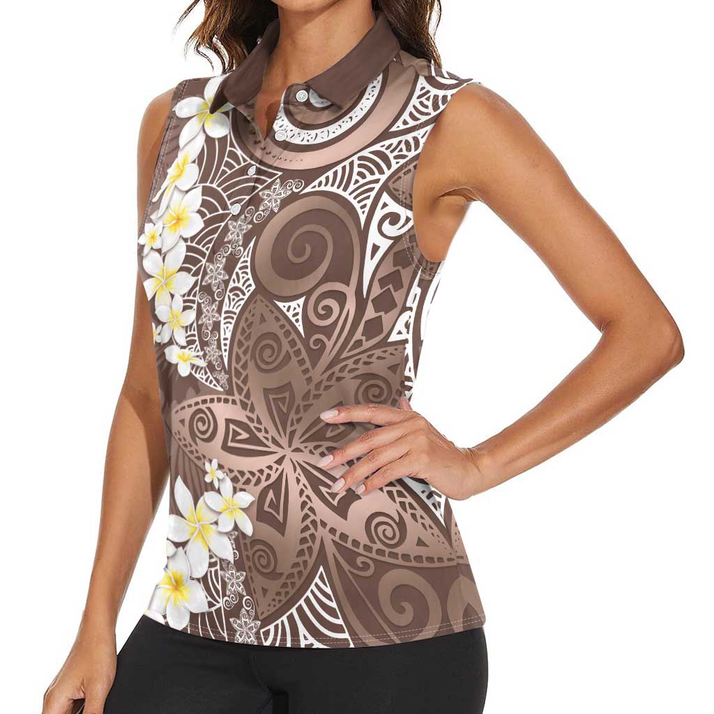 Mocha Mousse Polynesian Tribal Frangipani Tropical Vibe Women Sleeveless Polo Shirt LT14 - Polynesian Pride