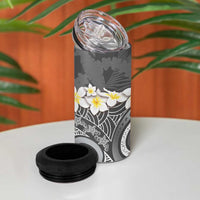 Gray Polynesian Tribal Frangipani Tropical Vibe 4 in 1 Can Cooler Tumbler