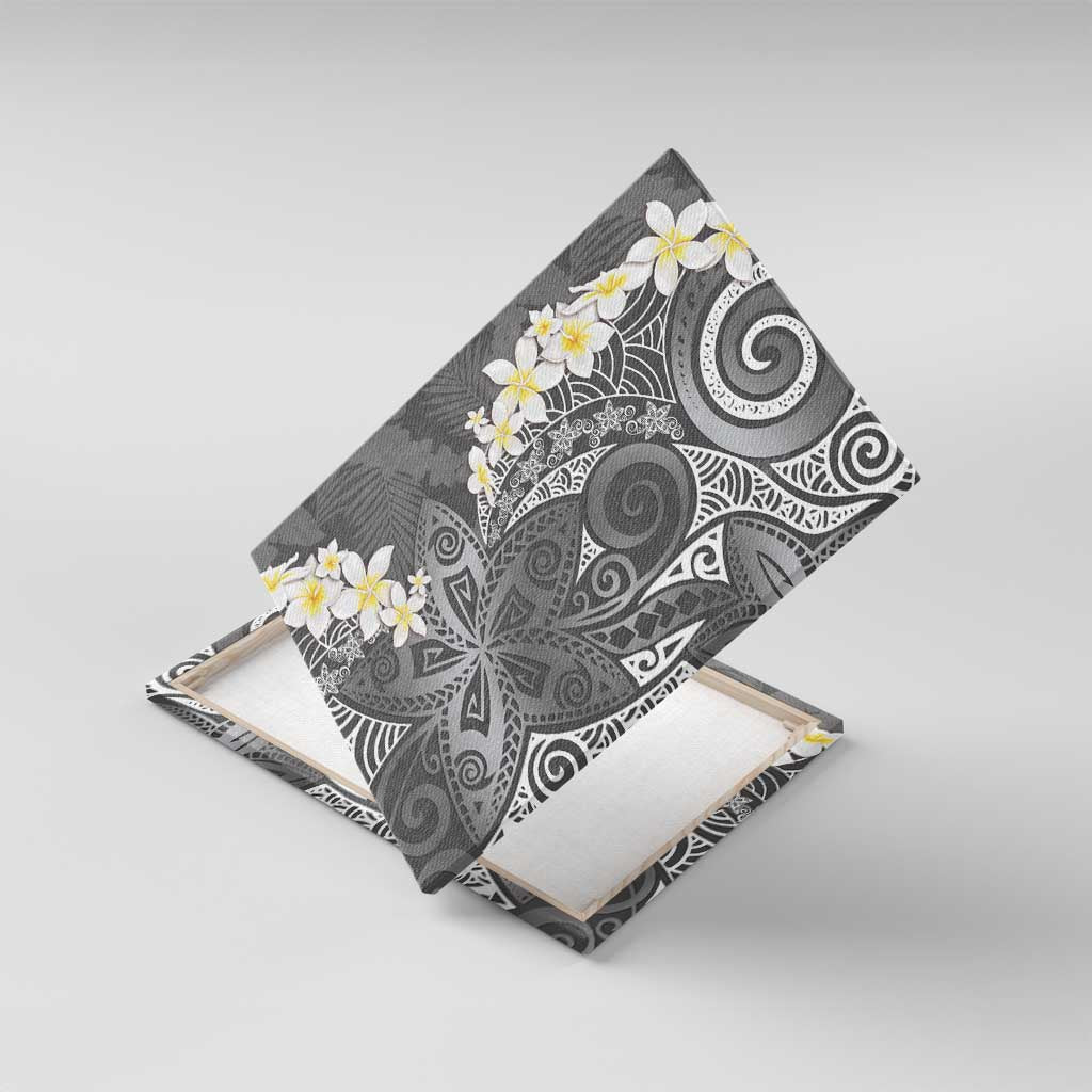 Gray Polynesian Tribal Frangipani Tropical Vibe Canvas Wall Art