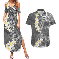 Gray Polynesian Tribal Frangipani Tropical Vibe Couples Matching Summer Maxi Dress and Hawaiian Shirt LT14 Gray - Polynesian Pride