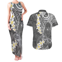 Gray Polynesian Tribal Frangipani Tropical Vibe Couples Matching Tank Maxi Dress and Hawaiian Shirt LT14 Gray - Polynesian Pride