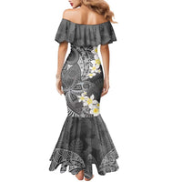 Gray Polynesian Tribal Frangipani Tropical Vibe Family Matching Mermaid Dress and Hawaiian Shirt LT14 - Polynesian Pride