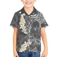 Gray Polynesian Tribal Frangipani Tropical Vibe Family Matching Off Shoulder Maxi Dress and Hawaiian Shirt LT14 Son's Shirt Gray - Polynesian Pride