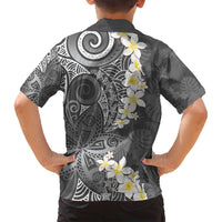 Gray Polynesian Tribal Frangipani Tropical Vibe Family Matching Puletasi and Hawaiian Shirt LT14 - Polynesian Pride