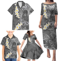 Gray Polynesian Tribal Frangipani Tropical Vibe Family Matching Puletasi and Hawaiian Shirt LT14 - Polynesian Pride