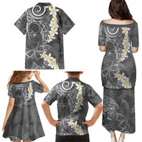 Gray Polynesian Tribal Frangipani Tropical Vibe Family Matching Puletasi and Hawaiian Shirt LT14 - Polynesian Pride