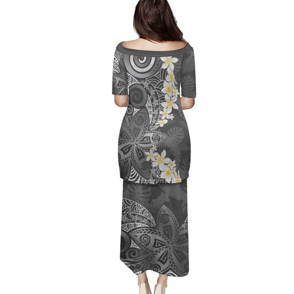 Gray Polynesian Tribal Frangipani Tropical Vibe Family Matching Puletasi and Hawaiian Shirt LT14 - Polynesian Pride