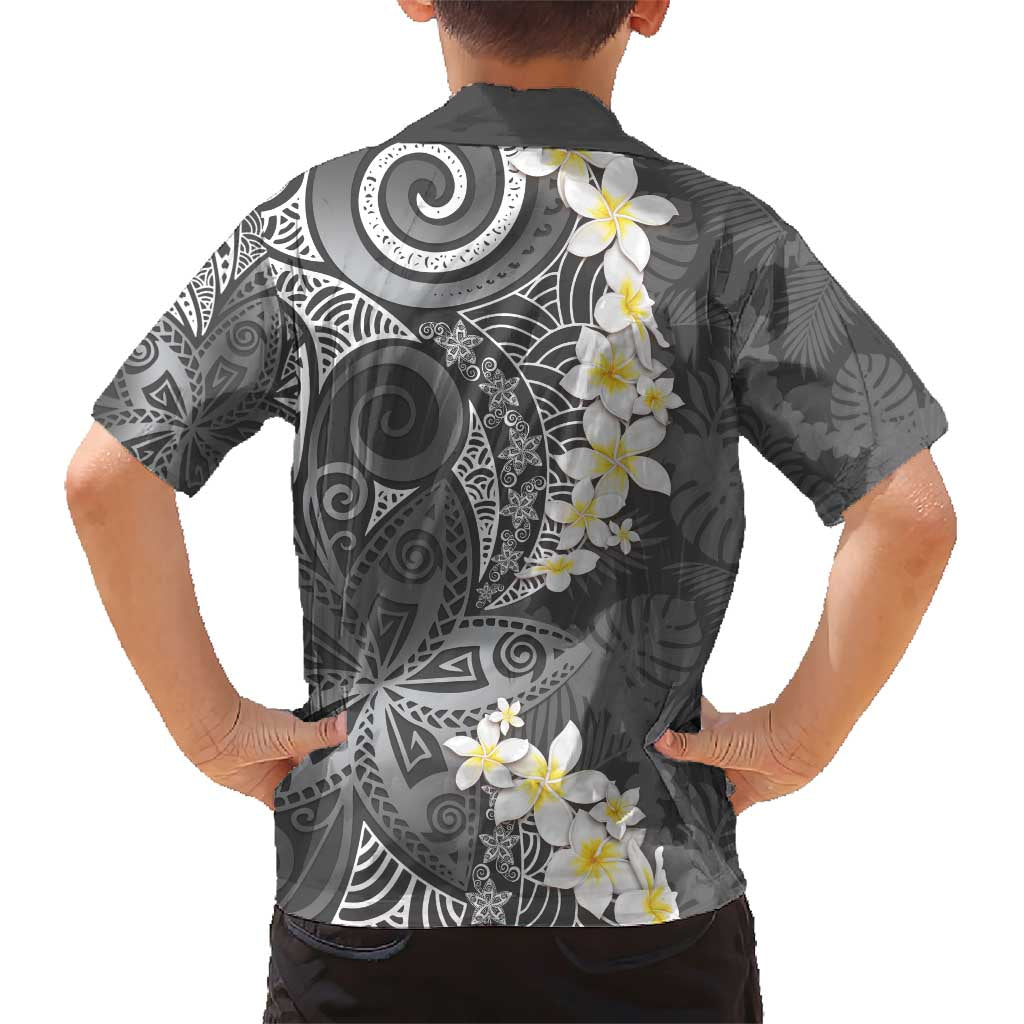 Gray Polynesian Tribal Frangipani Tropical Vibe Family Matching Short Sleeve Bodycon Dress and Hawaiian Shirt LT14 - Polynesian Pride