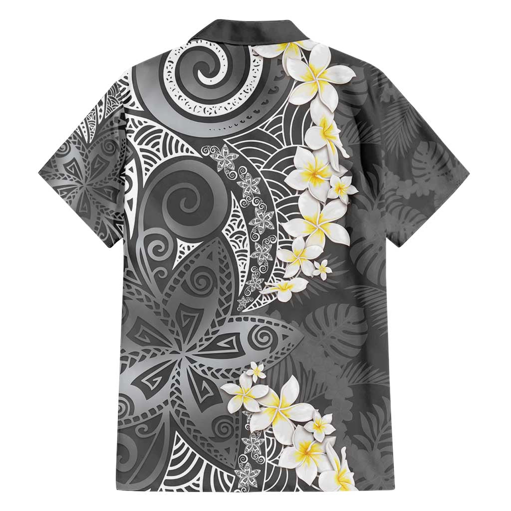 Gray Polynesian Tribal Frangipani Tropical Vibe Family Matching Short Sleeve Bodycon Dress and Hawaiian Shirt LT14 - Polynesian Pride