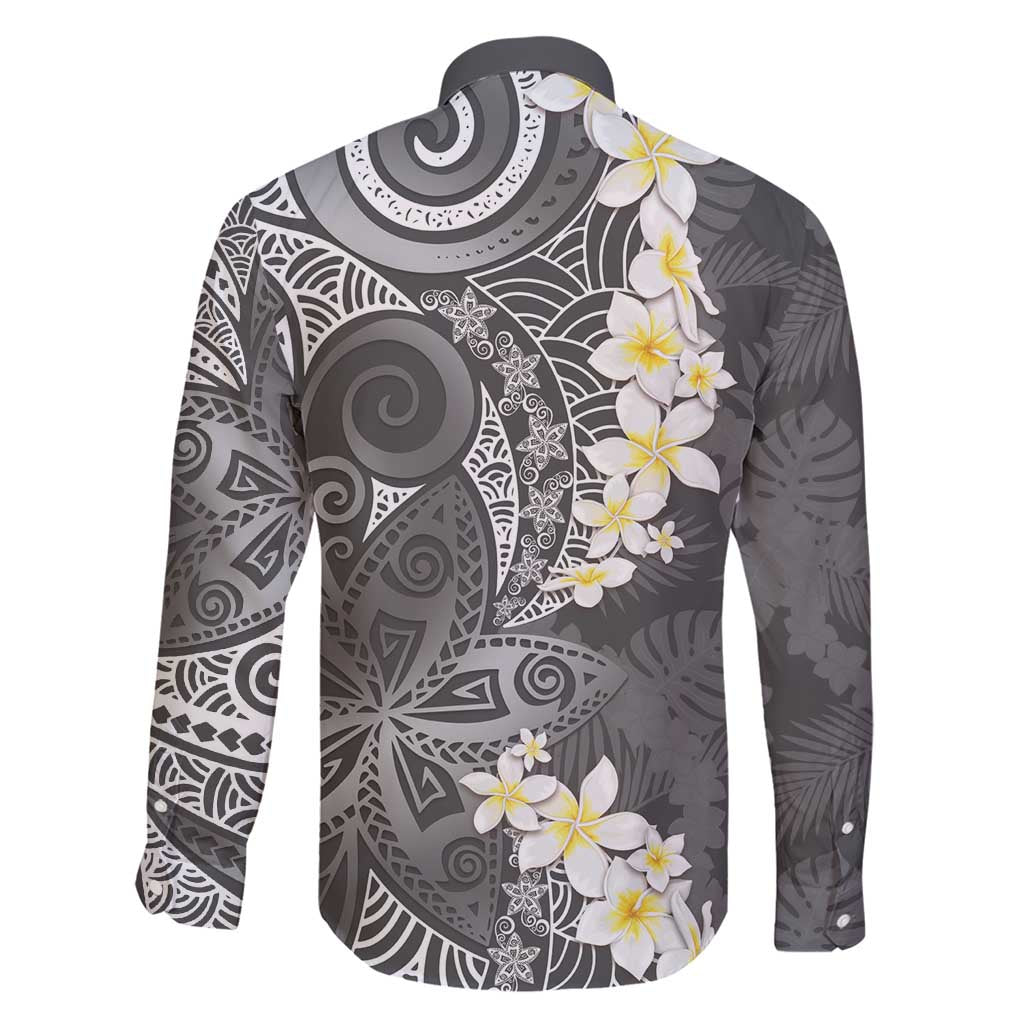 Gray Polynesian Tribal Frangipani Tropical Vibe Family Matching Short Sleeve Bodycon Dress and Hawaiian Shirt LT14 - Polynesian Pride