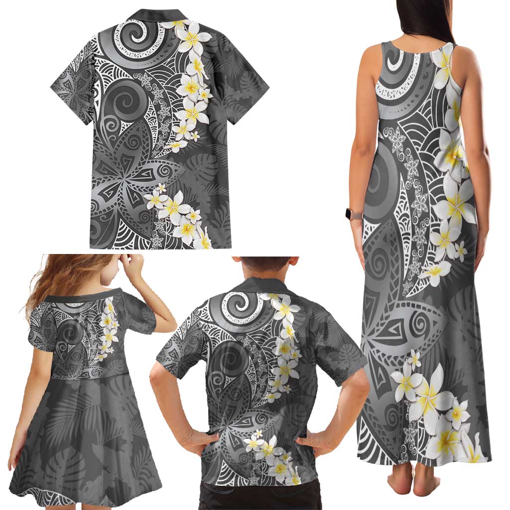 Gray Polynesian Tribal Frangipani Tropical Vibe Family Matching Tank Maxi Dress and Hawaiian Shirt LT14 - Polynesian Pride