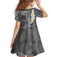 Gray Polynesian Tribal Frangipani Tropical Vibe Kid Short Sleeve Dress LT14 - Polynesian Pride