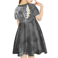 Gray Polynesian Tribal Frangipani Tropical Vibe Kid Short Sleeve Dress LT14 - Polynesian Pride