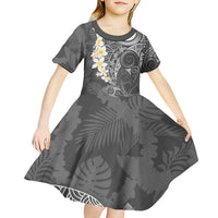 Gray Polynesian Tribal Frangipani Tropical Vibe Kid Short Sleeve Dress LT14 - Polynesian Pride