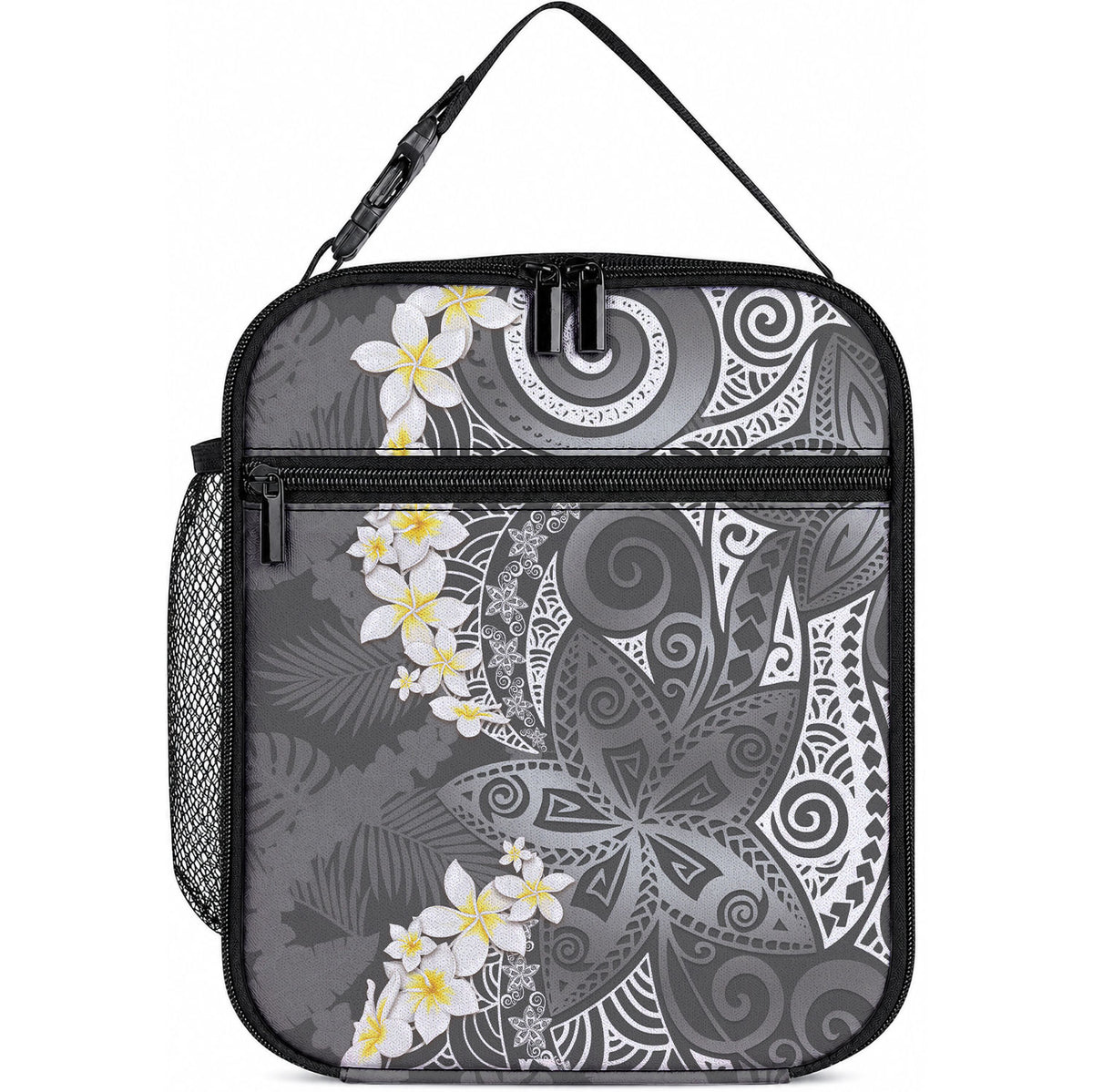 Gray Polynesian Tribal Frangipani Tropical Vibe Lunch Bag LT14 10.2 × 8.3 × 4.3 inch Gray - Polynesian Pride