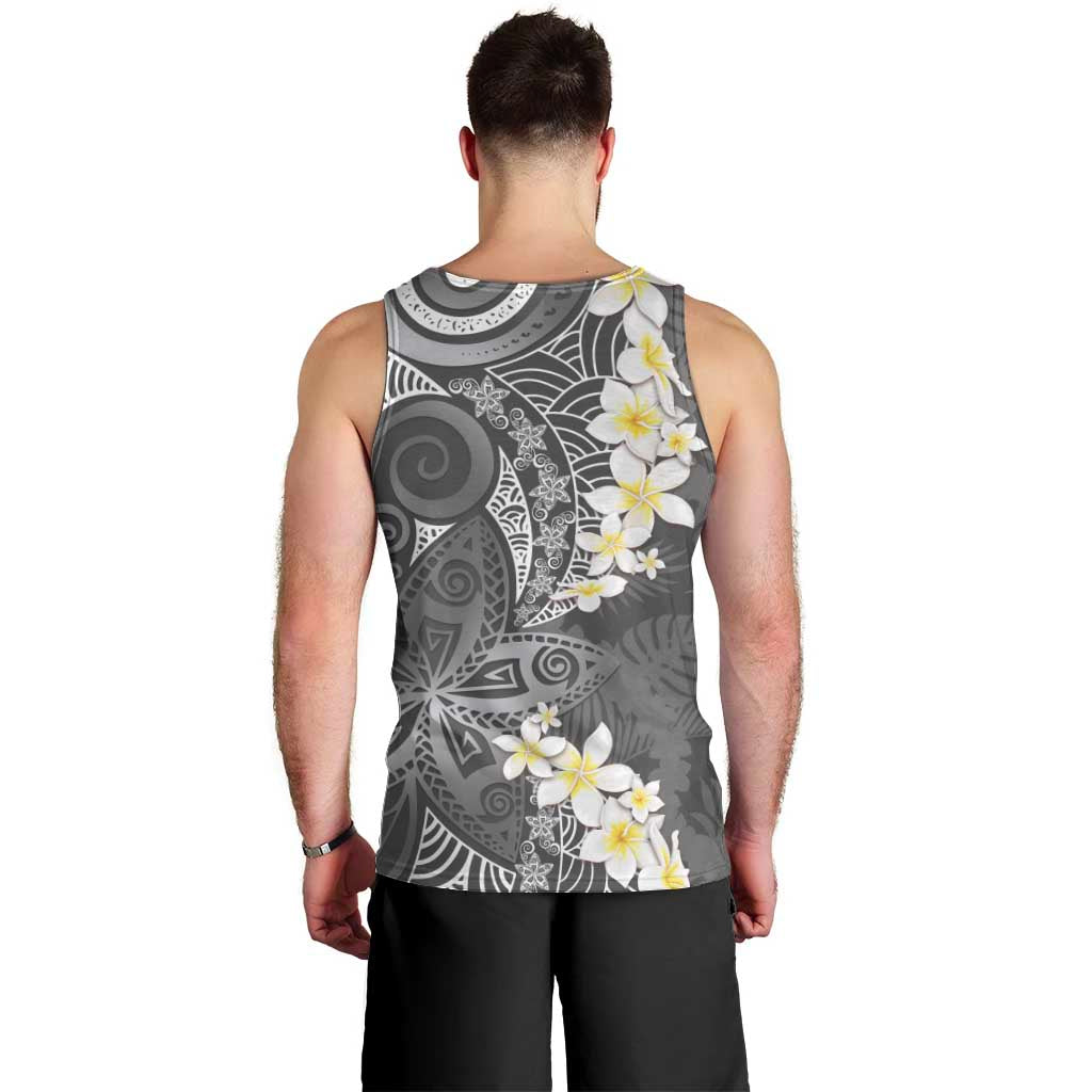 Gray Polynesian Tribal Frangipani Tropical Vibe Men Tank Top