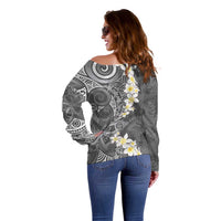 Gray Polynesian Tribal Frangipani Tropical Vibe Off Shoulder Sweater LT14 - Polynesian Pride