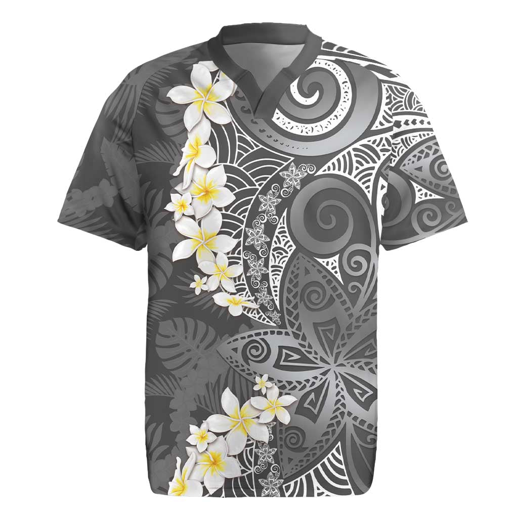 Gray Polynesian Tribal Frangipani Tropical Vibe Rugby Jersey LT14 Gray - Polynesian Pride