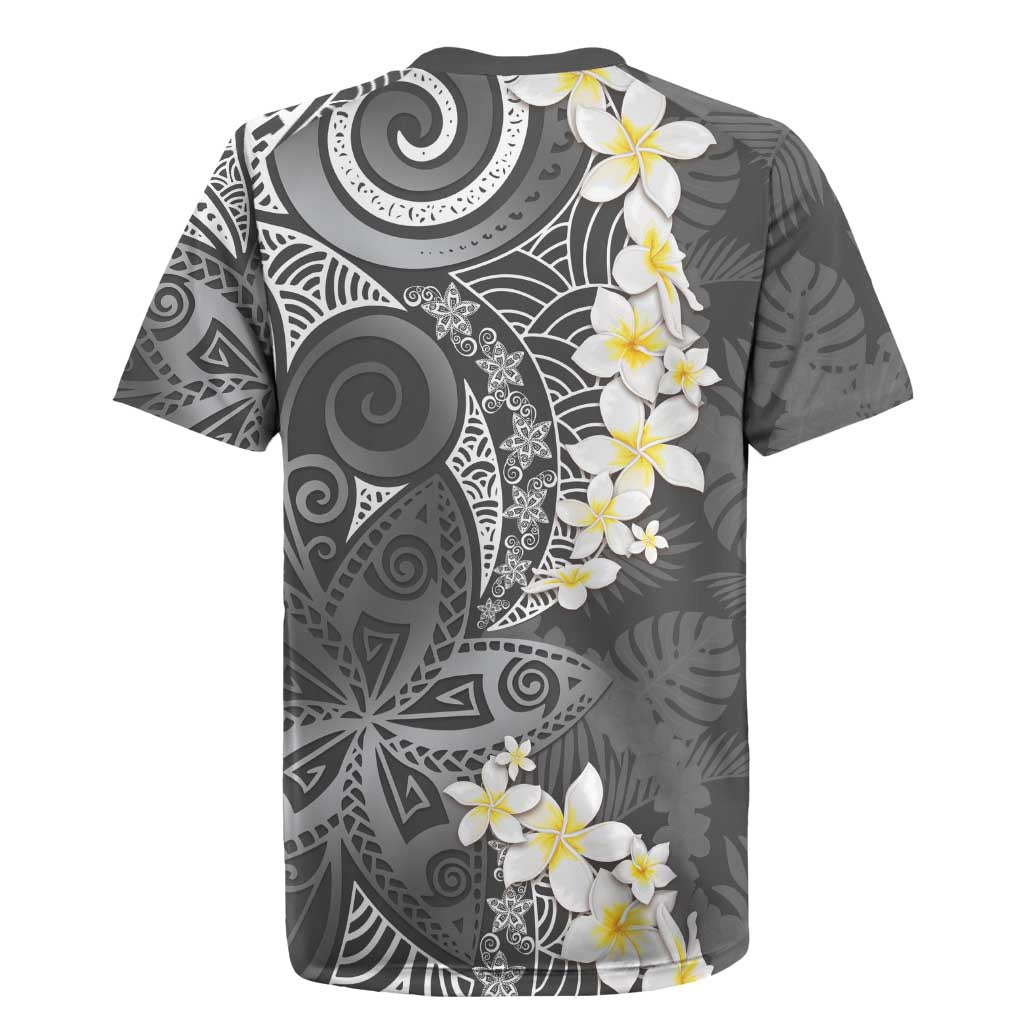 Gray Polynesian Tribal Frangipani Tropical Vibe Rugby Jersey LT14 - Polynesian Pride