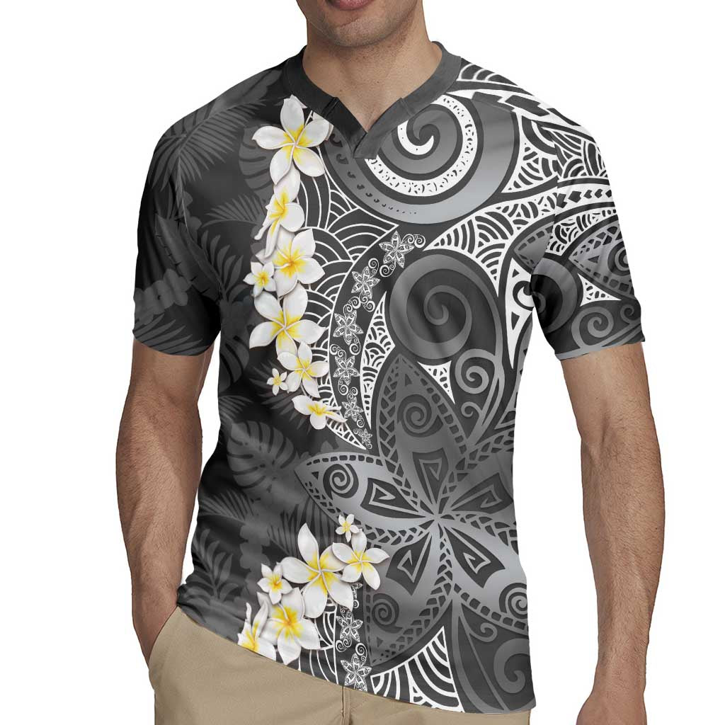 Gray Polynesian Tribal Frangipani Tropical Vibe Rugby Jersey LT14 - Polynesian Pride